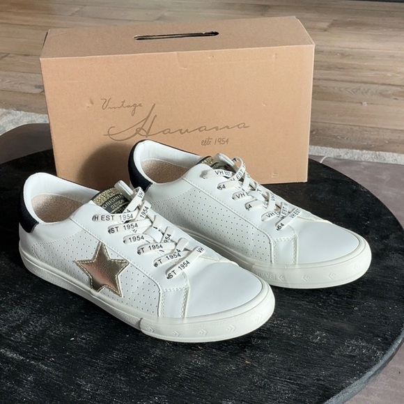 Vintage Havana White Sneakers with Gold Accents - Picture 1 of 5